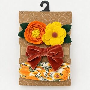 Baby Autumn 3 Pack Headbands 0-24M Fall Velvet Felt Flower Pumpkin Sunflower